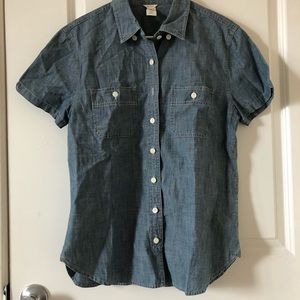 J Crew Short Sleeve Chambray Button Down Blouse